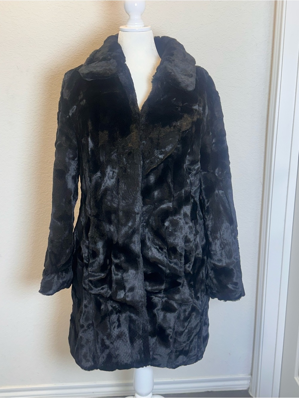 Ideology Black Faux Fur Pea Coat